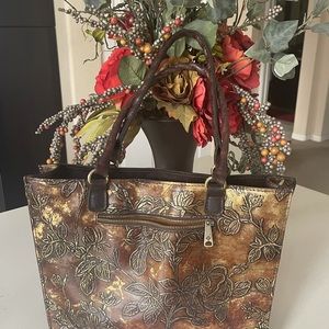 Patricia Nash Leather Studded Copper Bronze Tote
